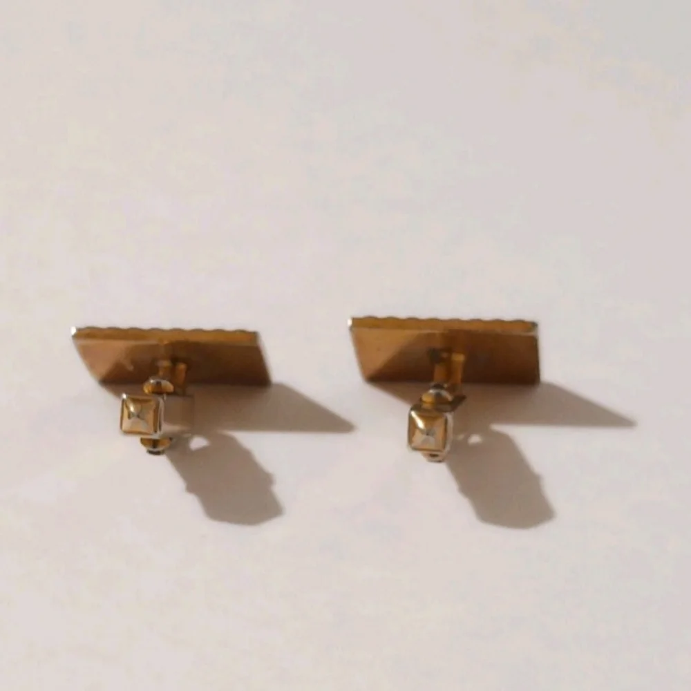 VTG Swank Gold Tone Engine Turned Ribbed Rectangular Cufflinks MCM Retro Formal - Picture 4 of 9
